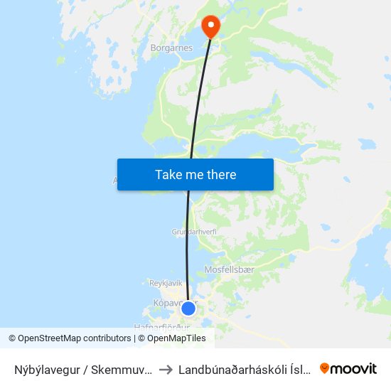 Nýbýlavegur / Skemmuvegur to Landbúnaðarháskóli Íslands map