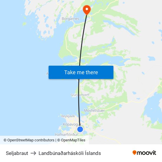 Seljabraut to Landbúnaðarháskóli Íslands map