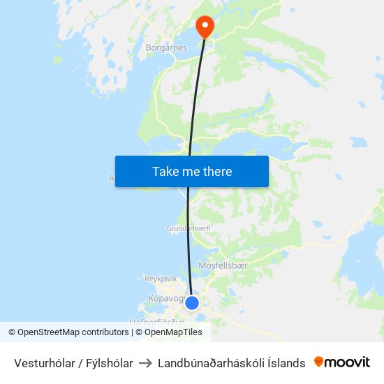 Vesturhólar / Fýlshólar to Landbúnaðarháskóli Íslands map