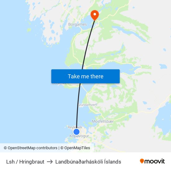 Lsh / Hringbraut to Landbúnaðarháskóli Íslands map