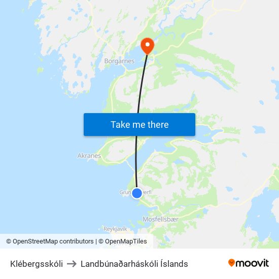 Klébergsskóli to Landbúnaðarháskóli Íslands map