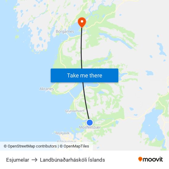 Esjumelar to Landbúnaðarháskóli Íslands map