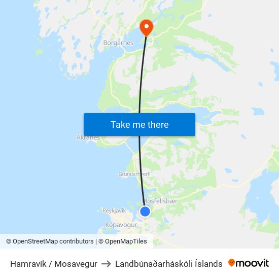 Hamravík / Mosavegur to Landbúnaðarháskóli Íslands map