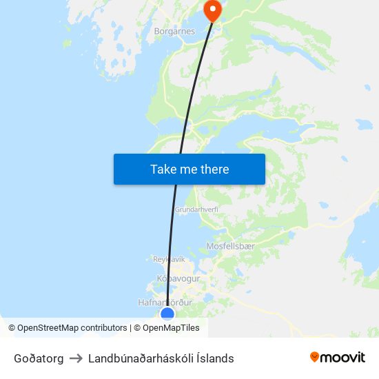 Goðatorg to Landbúnaðarháskóli Íslands map