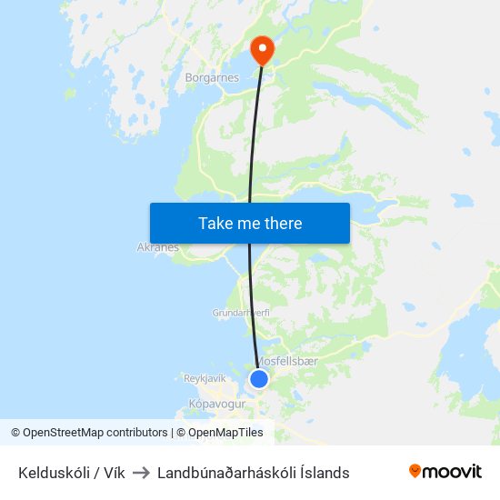 Kelduskóli / Vík to Landbúnaðarháskóli Íslands map