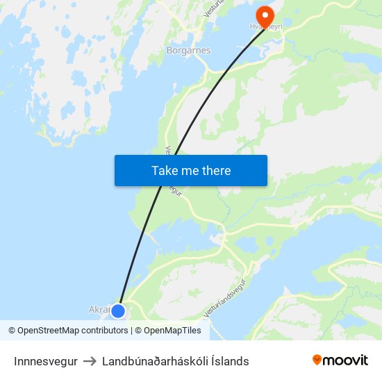 Innnesvegur to Landbúnaðarháskóli Íslands map