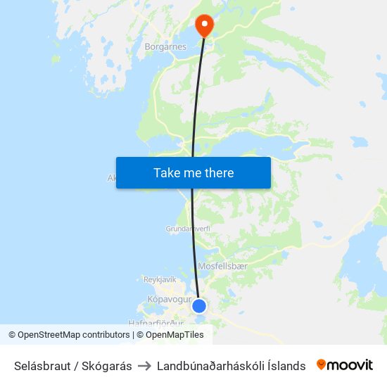 Selásbraut / Skógarás to Landbúnaðarháskóli Íslands map