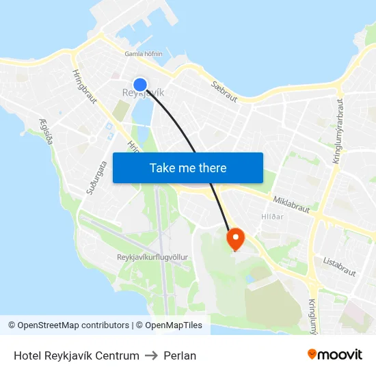 Hotel Reykjavík Centrum to Perlan map
