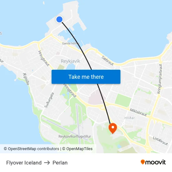 Flyover Iceland to Perlan map