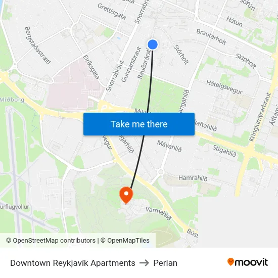Downtown Reykjavík Apartments to Perlan map