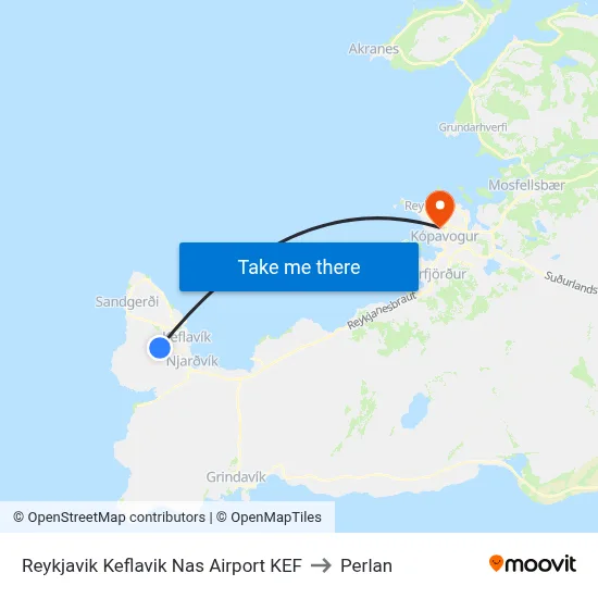 Reykjavik Keflavik Nas Airport KEF to Perlan map