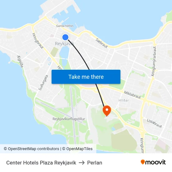 Center Hotels Plaza Reykjavík to Perlan map