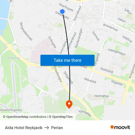 Alda Hotel Reykjavík to Perlan map