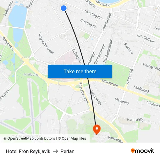 Hotel Frón Reykjavík to Perlan map