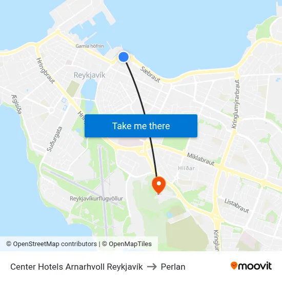 Center Hotels Arnarhvoll Reykjavík to Perlan map