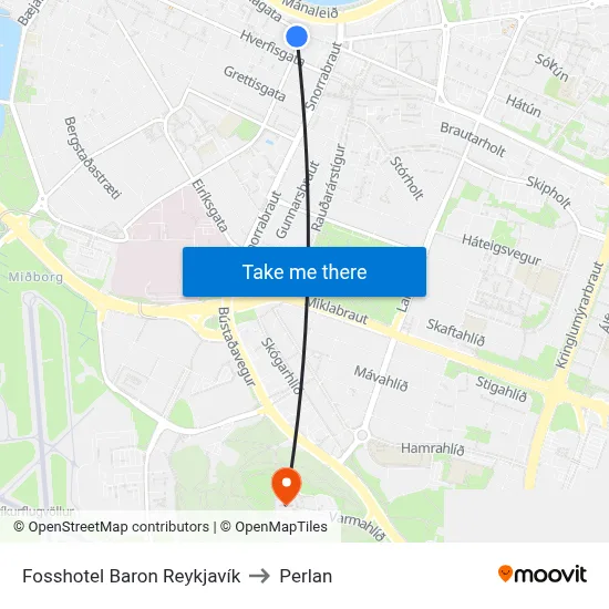Fosshotel Baron Reykjavík to Perlan map