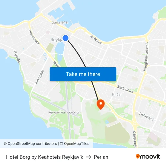 Hotel Borg by Keahotels Reykjavík to Perlan map