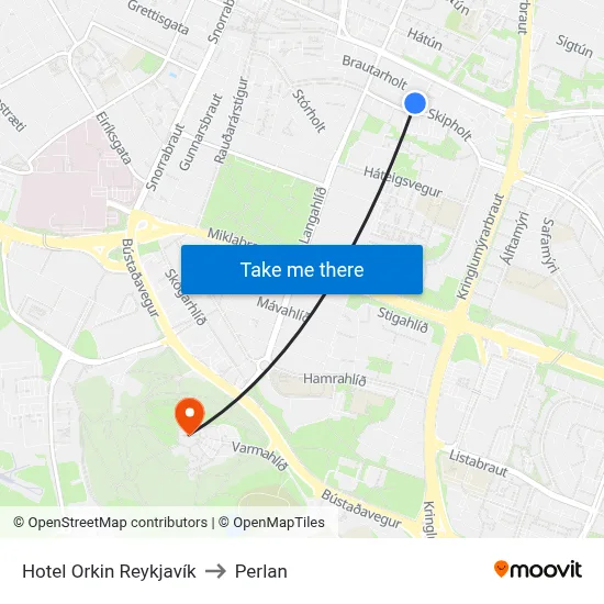Hotel Orkin Reykjavík to Perlan map