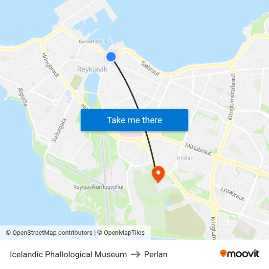 Icelandic Phallological Museum to Perlan map