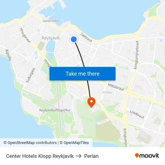 Center Hotels Klopp Reykjavík to Perlan map