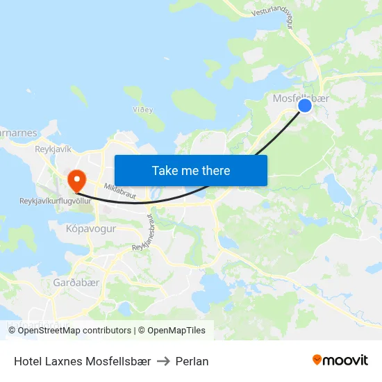 Hotel Laxnes Mosfellsbær to Perlan map