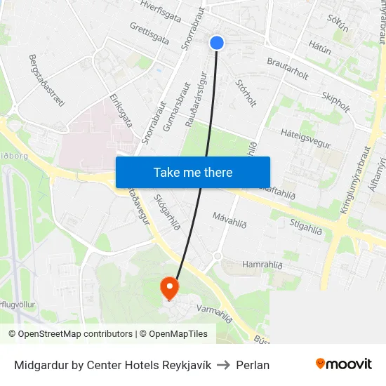 Midgardur by Center Hotels Reykjavík to Perlan map