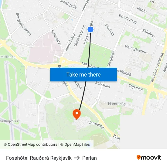 Fosshótel Rauðará Reykjavík to Perlan map