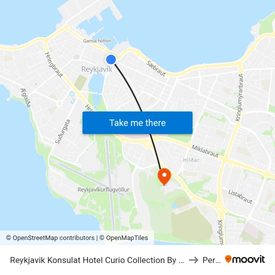 Reykjavik Konsulat Hotel Curio Collection By Hilton Reykjavík to Perlan map