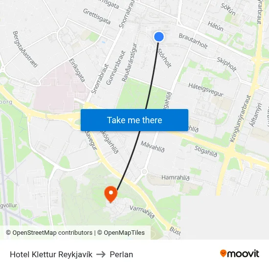 Hotel Klettur Reykjavík to Perlan map