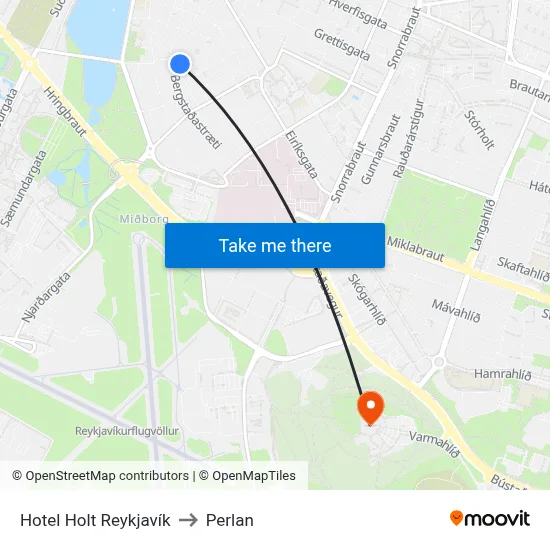 Hotel Holt Reykjavík to Perlan map