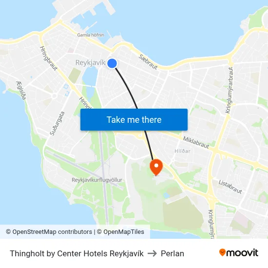 Thingholt by Center Hotels Reykjavík to Perlan map