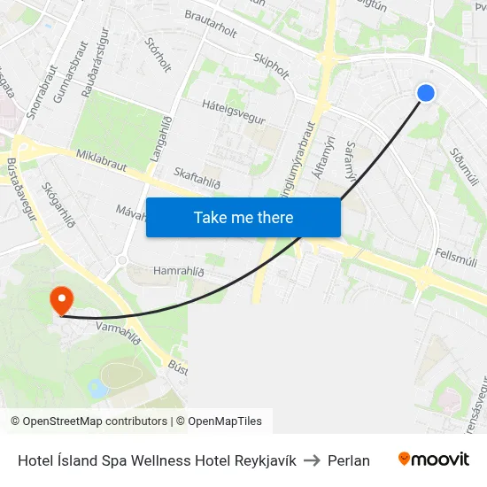 Hotel Ísland Spa Wellness Hotel Reykjavík to Perlan map