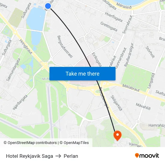 Hotel Reykjavik Saga to Perlan map