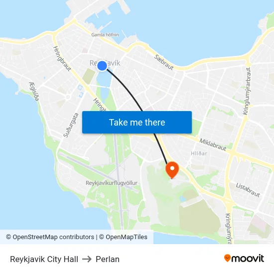 Reykjavik City Hall to Perlan map