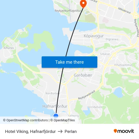 Hotel Viking, Hafnarfjördur to Perlan map