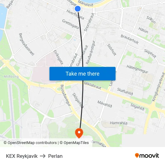 KEX Reykjavík to Perlan map