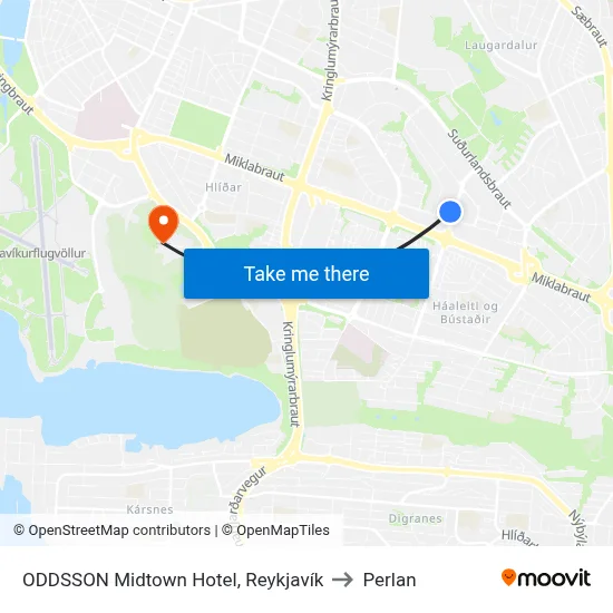 ODDSSON Midtown Hotel, Reykjavík to Perlan map
