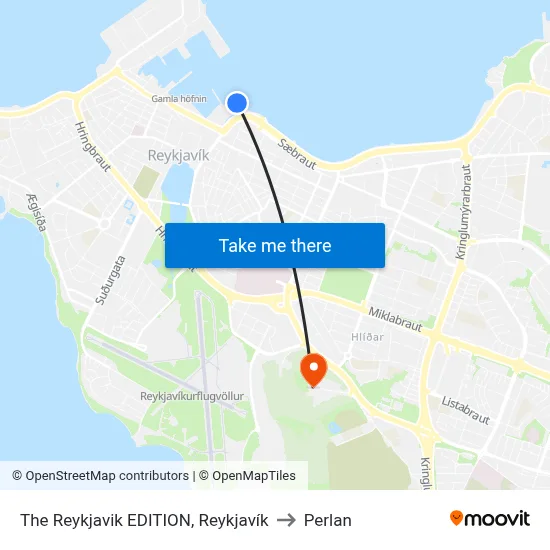 The Reykjavik EDITION, Reykjavík to Perlan map