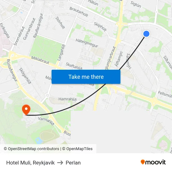 Hotel Muli, Reykjavík to Perlan map