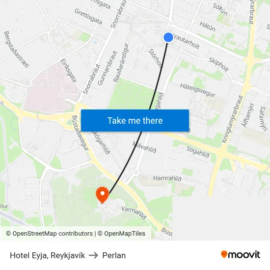 Hotel Eyja, Reykjavík to Perlan map