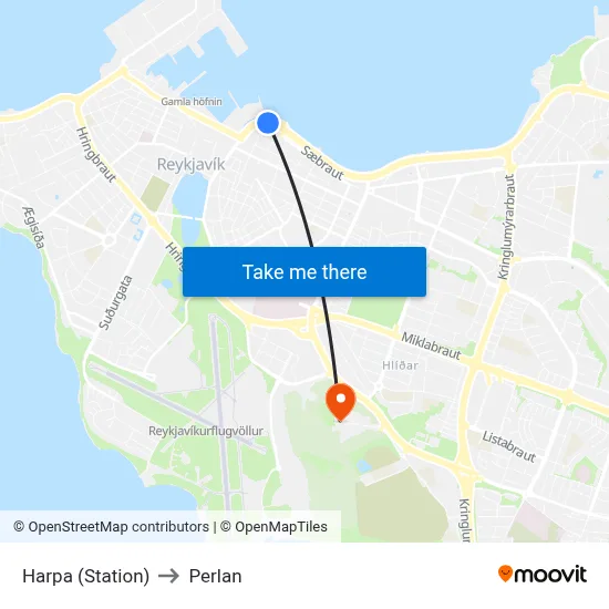 Harpa (Station) to Perlan map