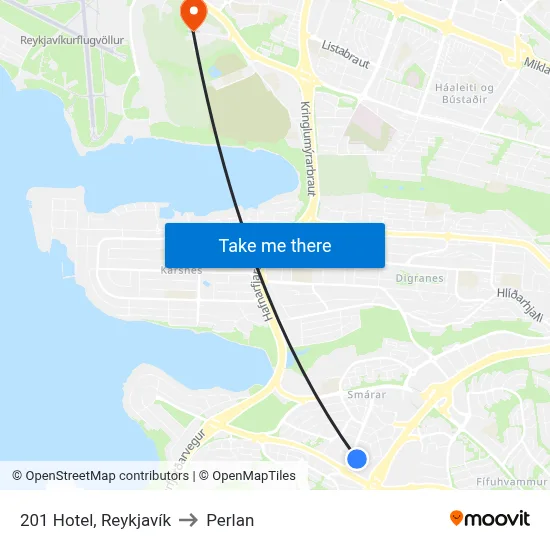201 Hotel, Reykjavík to Perlan map