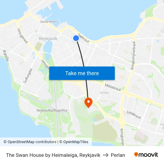 The Swan House by Heimaleiga, Reykjavík to Perlan map