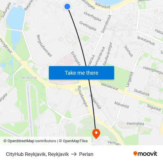 CityHub Reykjavik, Reykjavík to Perlan map