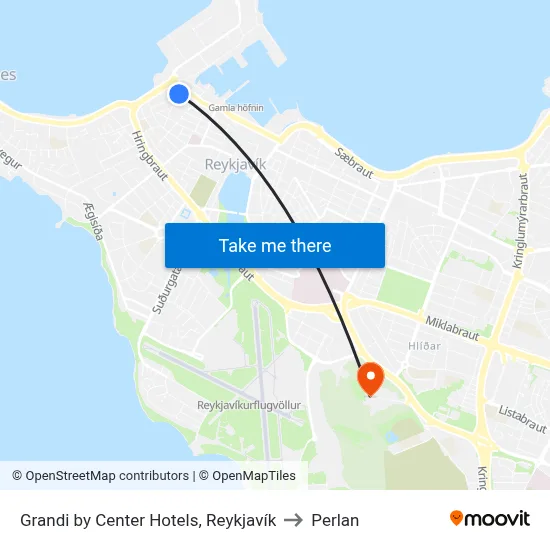 Grandi by Center Hotels, Reykjavík to Perlan map