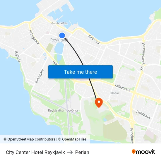 City Center Hotel Reykjavik to Perlan map