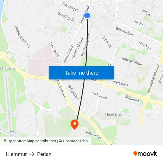 Hlemmur to Perlan map