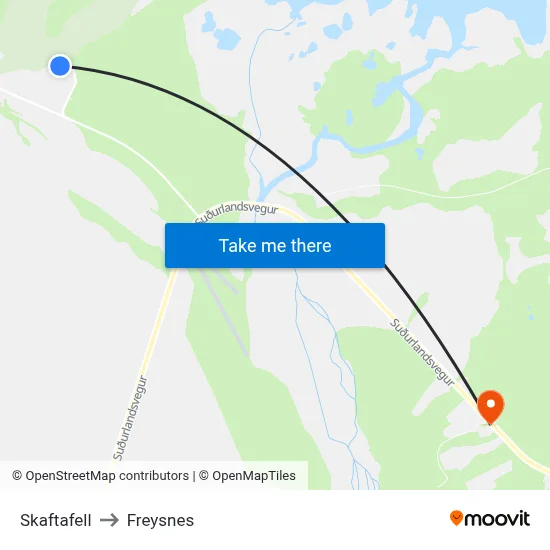 Skaftafell to Freysnes map