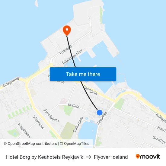 Hotel Borg by Keahotels Reykjavík to Flyover Iceland map