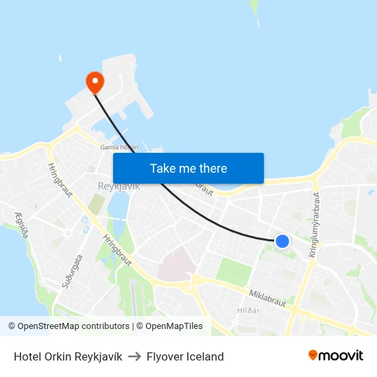 Hotel Orkin Reykjavík to Flyover Iceland map